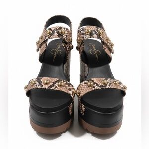 Jessica Simpson Snake Print Platform Sandals with golden studs  - size 9M